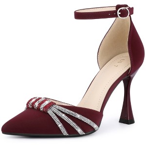 BLISSFUL STEP Women's Pointy Toe Ankle Strap Rhinestone High Heel Pumps - 1 of 3