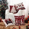 Christmas Decorative Pillow Covers 18x18 in Set of 4 Red and Black Buffalo Plaid Xmas Throw Pillow Covers, Xmas Tree Elk Santa Cushion Case for Sofa - 4 of 4
