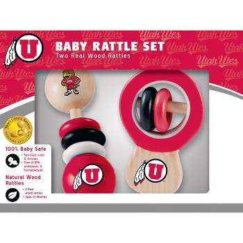 Baby Fanatic Wood Rattle 2 Pack - NCAA Utah Utes Baby Toy Set