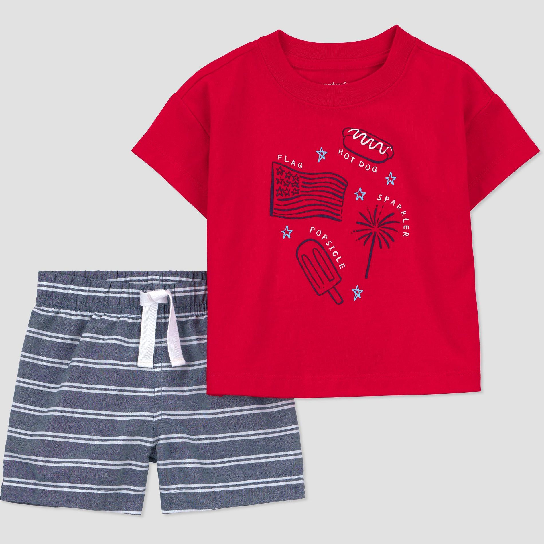 Carter's Just One You® Baby Boys' Americana 2pc Short Sleeve T-Shirt and Shorts Set - Blue/Red