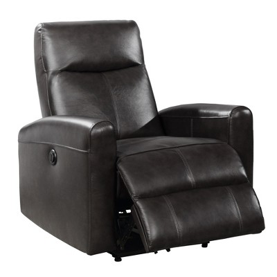 Contemporary Leather Electric Recliner Chair for Living Room, Black, Push-Button, Faux Leather with Cup Holders and Storage