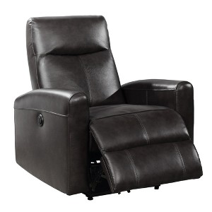 Contemporary Leather Electric Recliner Chair for Living Room, Black, Push-Button, Faux Leather with Cup Holders and Storage - 1 of 4