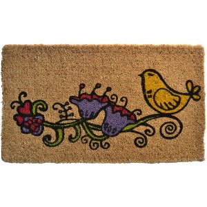 HomeRoots 18" X 30" Brown and Black Coir Floral Outdoor Door Mat - 1 of 4