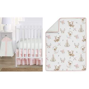Sweet Jojo Designs Girl Baby Crib Bedding Set - Deer Floral Collection 4pc