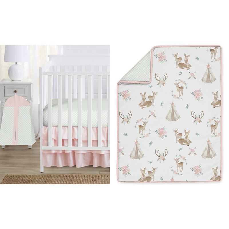 Sweet Jojo Designs Girl Baby Crib Bedding Set - Deer Floral Collection 4pc, 1 of 8