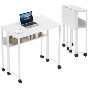 Folding Desk with Wheels & Storage Shelf, 24.8 Inch Foldable Computer Table for Small Spaces, Compact Study Table with Metal Frame for Home Office - 1 of 4