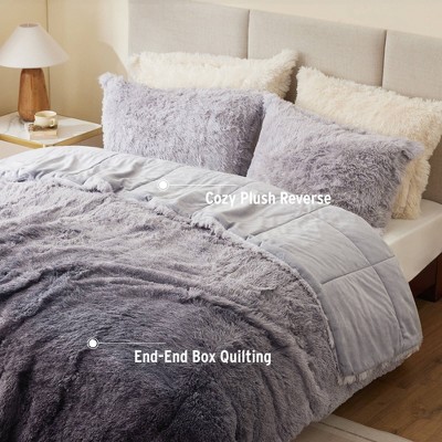 Intelligent Design Ultra Soft Faux Fur Comforter Set, Ombre Design Shaggy Long Fur Jump Tack Quilting Plushy Bedding Set with Matching Shams, Grey, Twin/Twin XL — фото 4