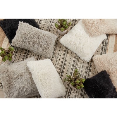Natural Faux Fur Rectangular Throw Pillow with Down Filling