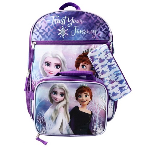 Disney Princess Frozen Elsa & Anna Matching Large 16 Inches Backpack With  Lunch Bag Set