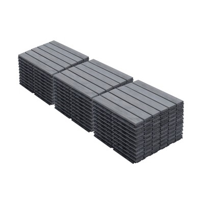 GlasFlength Carpet Tiles 30 Pack 12" Acacia Hardwood Interlocking Deck Tiles Striped Outdoor Flooring for Patio Balcony Poolside, Gray, 12"*12"*0.75"