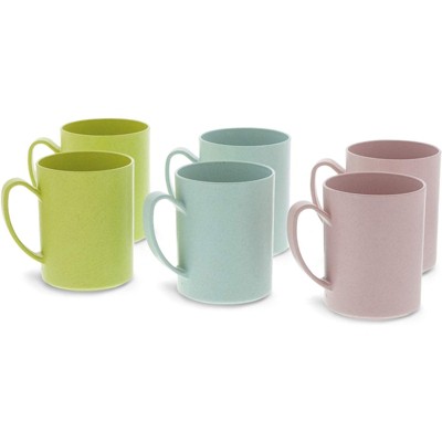Okuna Outpost 6-Pack Unbreakable Wheat Straw Tea Cups Coffee Mugs with Handle 13.8 Oz, 3 Colors