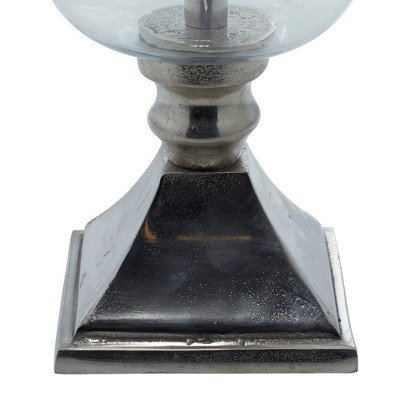 17" Silver Aluminum and Glass Hurricane Candle Holder