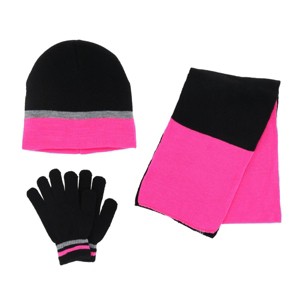 Polar Wear Girl's 3-6 Color Block Winter Beanie Scarf and Gloves Set - 1 of 4