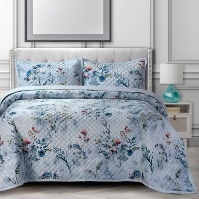 Queen Iris Digital Printed Oversized Velvet Quilt Set Sky Blue/red ...