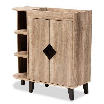 2 Door Wales Oak Wood Shoe Cabinet with Open Shelves Brown/Black - Baxton Studio