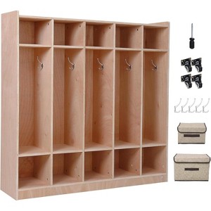 Acekool 5-Section Classroom Coat Locker with 10 Cubbies, 5 Hooks, 2 Storage Boxes & 4 Casters – Organizer for Home, School & Daycare - 1 of 4