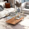 Yukimo 39.5" Rectangle Glass Coffee Table with White and Gold Steel Frame, 2-Tier Storage Design - 3 of 4