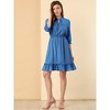 Allegra K Women's Solid Ruffle Hem 3/4 Sleeve A-Line Smocked Short Chiffon Dress - 3 of 4