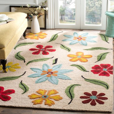Handmade Red Floral Tufted Square Wool Accent Rug 36"