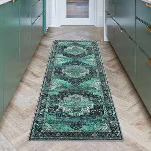 Vintage Area Rug Washable Medallion Floor Mats, Non-Slip Oriental Distressed Accent Rug, Non-Shedding Low Pile Indoor Carpet, Easy Cleaning - 1 of 4