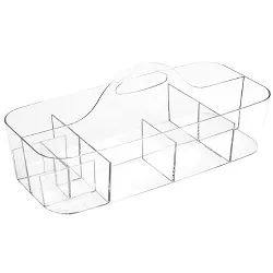 mDesign Plastic Divided Cosmetic Organizer Caddy Tote Bin with Handle - Clear