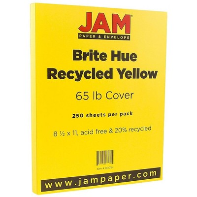 JAM Paper Colored 65lb Cardstock 8.5 x 11 Coverstock Yellow Recycled 104018B