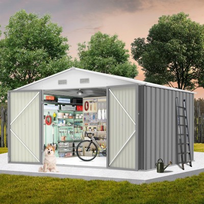 Outdoor Storage Shed with Updated Frame Structure & Lockable Door, Waterproof Practical Garden Patio Lawn Poolside Metal Tool Shed