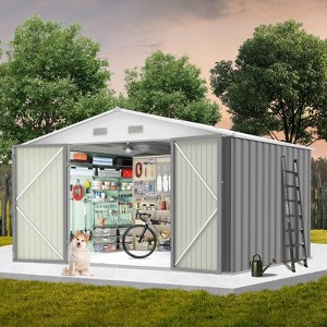 Outdoor Storage Shed with Updated Frame Structure & Lockable Door, Waterproof Practical Garden Patio Lawn Poolside Metal Tool Shed - 1 of 4
