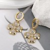 Gold Clover Earrings for Women, 14K Plated Cubic Zirconia Lucky Four Leaf Hoop Huggie Dangle Earrings Sparkly Floral Gift - 3 of 4