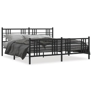 vidaXL King-Sized Metal Bed Frame with Headboard/Footboard-Black Steel, Bedroom Furniture, 76"x79.9" Sleep Support, Assembly Required - 1 of 4