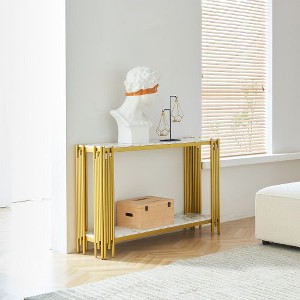 PAGED 48.8" Faux Marble Console Table with Metal Frame, Modern Narrow Entryway Table with 2-Tier Storage, Entryway Sofa Side Table - 1 of 4