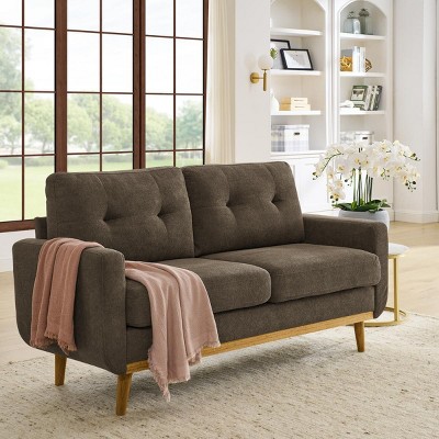 67.7'' Mid-Century Modern Loveseat Tufted Sofa with Wooden Legs and Polyester Upholstery for Living Room or Lounge-The Pop Home