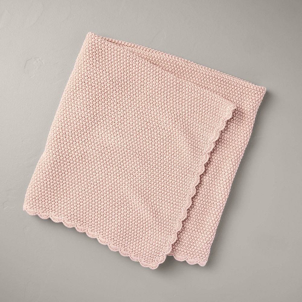 Scalloped Trim Knit Baby Blanket Blush Pink - Hearth & Hand™ with Magnolia: Throw, OEKO-TEX Certified, 30"x40"