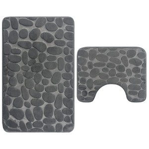 2pcs Toilet Pad Carpet Toilet Floor Mat Set Bathroom Floor Mat Set Water Absorbent Floor Mat Bathmat Set Gray One Size - 1 of 4
