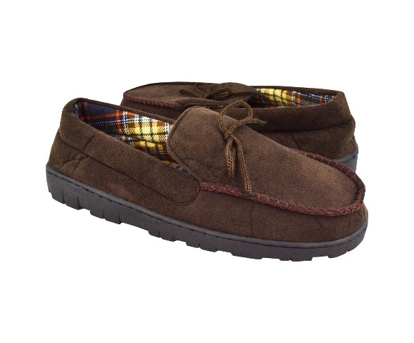 Men's MUK LUKS&#174; Polysuede Moccasin with Flannel Lining - Brown 10.5