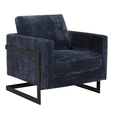 LeisureMod Boucle Fabric Arm Chair with Black Stainless Steel Frame and Removable Back Cushion Lincoln Collection