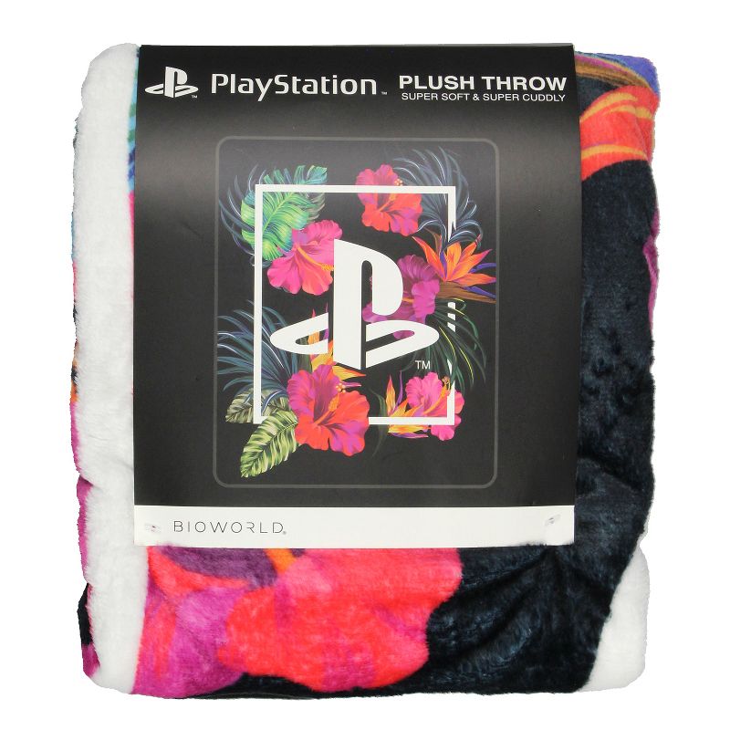 Sony Playstation Logo Floral Tropical Plush Throw Soft Fleece Blanket 48" x 60" Multicoloured, 2 of 4
