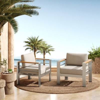 Patio Accent Chair With Cushions, Outdoor Garden Armchair, Outdoor Aluminum Furniture for Backyard or Balcony-Maison Boucle