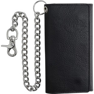 Generic RFID Blocking Mens Tri-fold Long Style Cowhide Leather Steel Chain Wallet,Black - 1 of 4