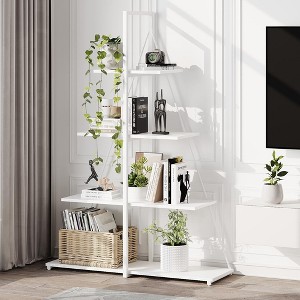 Bookcase, 4-Shelf Ladder Bookcase, A-Shaped Ladder Shelf Display - 1 of 4