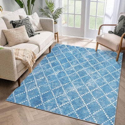Geometric Area Rug,Washable Low-Pile Non-Slip Foldable Indoor Carpet for Living Room, Bedroom, Dining Room & Nursery