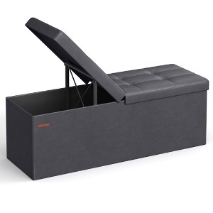 SONGMICS 43" Storage Ottoman Bench Folding Leather Ottoman Storage Footrest Hold up to 660lb - 1 of 4