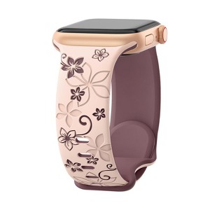 HTUTWOO Floral Engraved Bands Compatible With Apple Watch Band ,For Women,Cute Flower iWatch Bands Soft Silicone Sport Strap For iWatch Series - 1 of 4