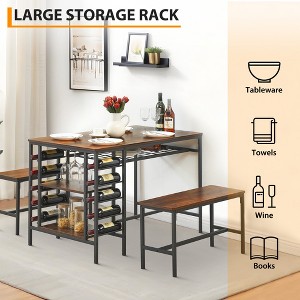 Dining Set: Rectangular Table with Wine Rack and Storage Shelf Multi-functional design, industrial style, sturdy and stable construction - 1 of 4