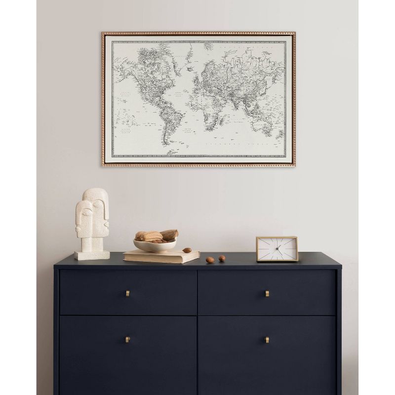 23&#34;x33&#34; Sylvie Beaded Vintage Black and White World Map Framed Canvas by The Creative Bunch Studio Gold - Kate &#38; Laurel All Things Decor, 6 of 8