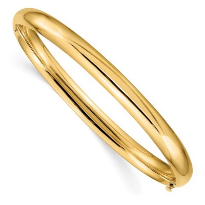 Black Bow Jewelry 6mm 14k Yellow Gold Polished Domed Hinged Bangle Bracelet, 8 Inch