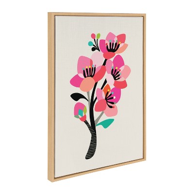 Mid Century Modern Cherry Blossoms Floral Canvas Print in Natural Frame