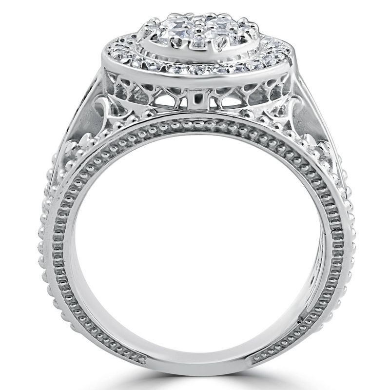 Pompeii3 1 Carat Vintage Halo Diamond Pave Engagement Ring 10K White Gold, 2 of 5