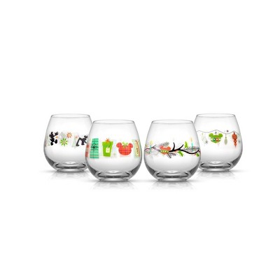 Disney Mickey Mouse Joy O Joy Stemless Wine Glass - 15 oz - Set of 4