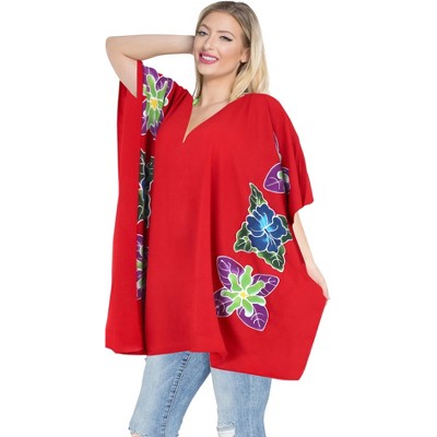 LA LEELA Women's Beachwear Swimsuit Coverups for Women Summer Swim Beach Dress Cover Ups for Swimwear Women Loose Party Bathing Suit 1X-2X Red, Floral